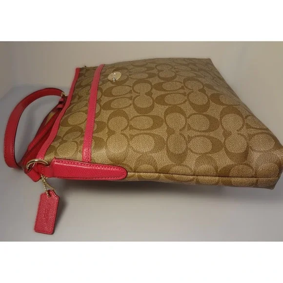 Coach Signature Crossbody Bag Pink Trim Coated Canvas‎ Shoulder Purse - Picture 5 of 12